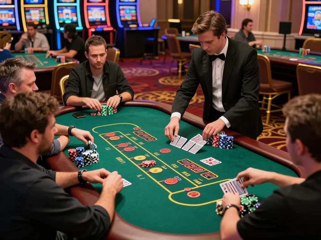 Players strategizing at the blackjack table at hitclub casino, highlighting engaging gameplay.