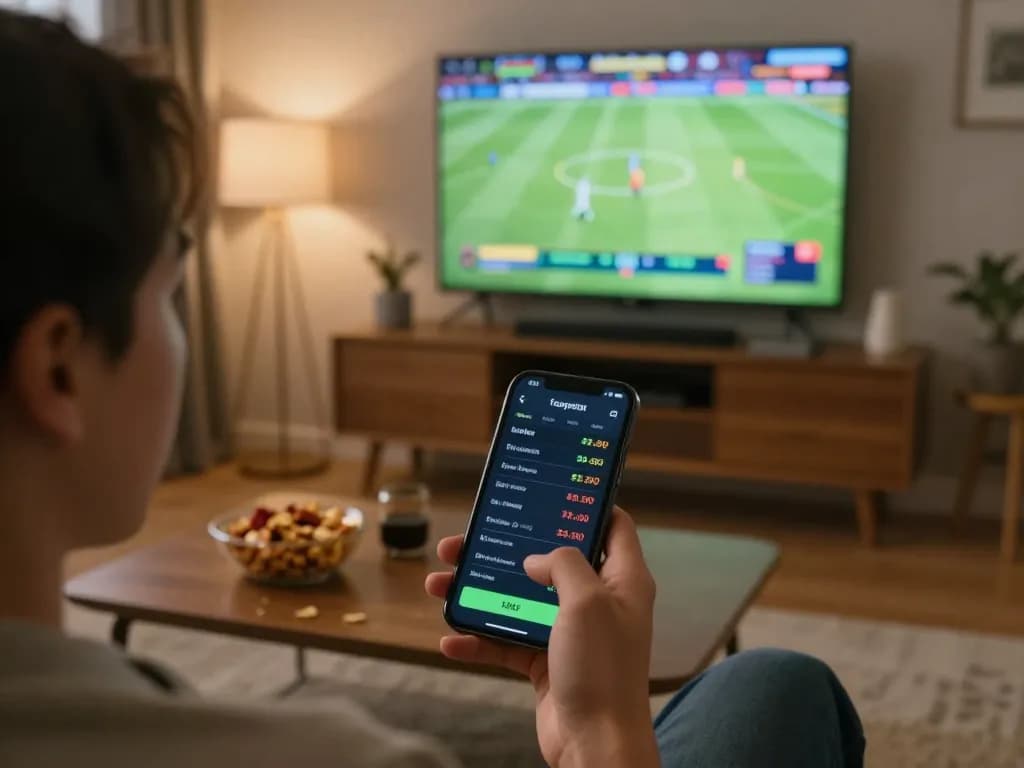 MM88 user's thrilling smartphone betting experience in a cozy living room setting
