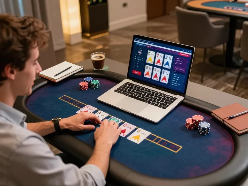 Player engaged in online poker game at 68win, focused on strategy and gameplay in modern setting