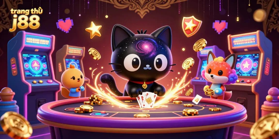 Engage with the thrilling cosmic scene of trang chủ j88, where a black hole cat attracts stars and chips in a vibrant online casino.