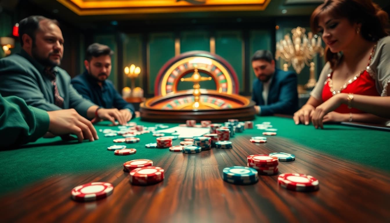 Good88 poker table scene showcasing excitement and engagement in gambling.