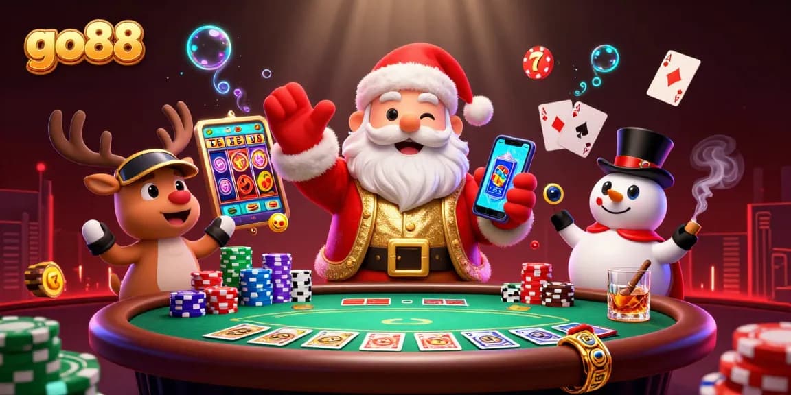 Win big with go88 in a vibrant, animated 3D casino scene featuring slots and poker elements.