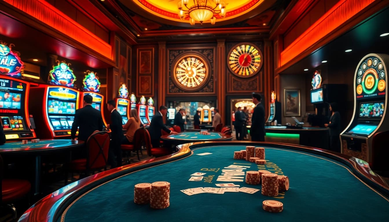 Exciting casino scene showcasing Truyên ma hay-themed gambling, featuring poker tables and slots.