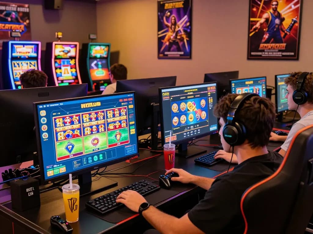 Gamer enjoying Hitclub's virtual casino experience with vibrant graphics and gaming accessories.