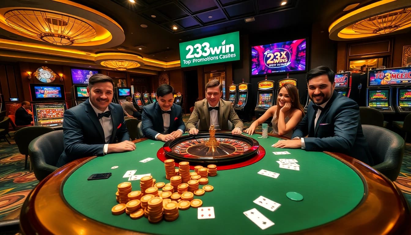 Players engaging at a glamorous casino table showcasing thrilling games at 23win.