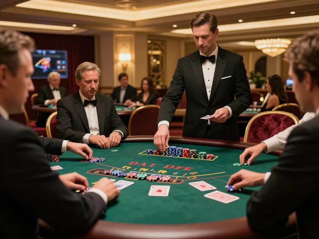 Players enjoying strategic blackjack at alo8 gaming table in luxurious casino