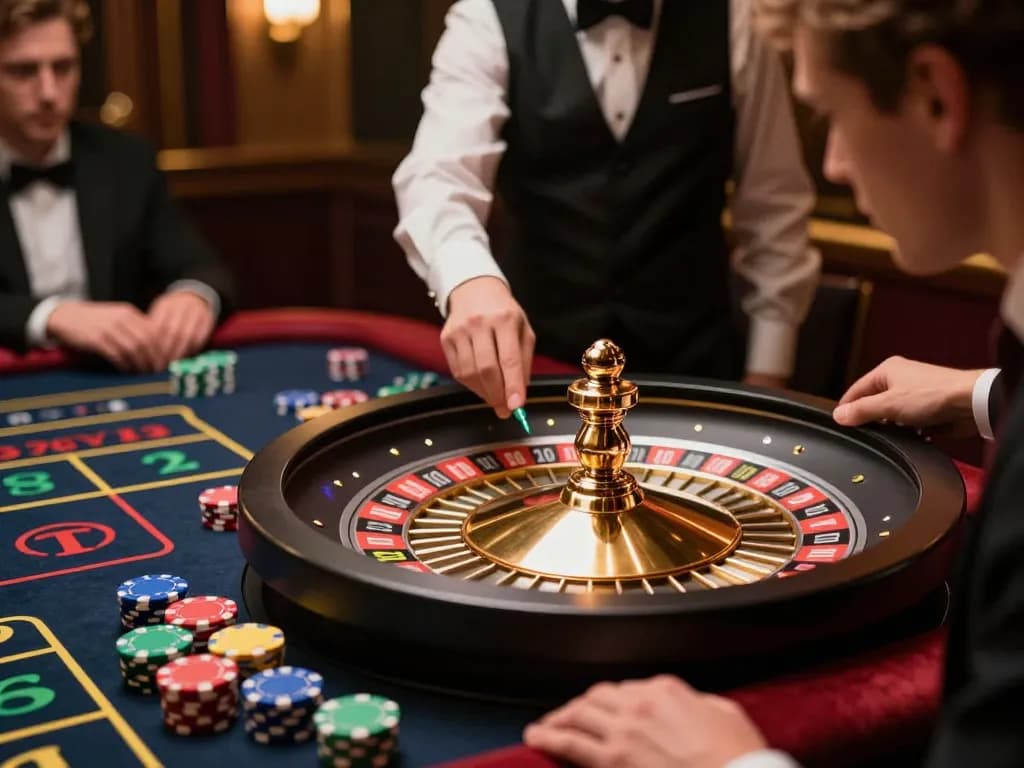 Watch players engage at https://fa88.team/ roulette table with vibrant chips and a spinning wheel.