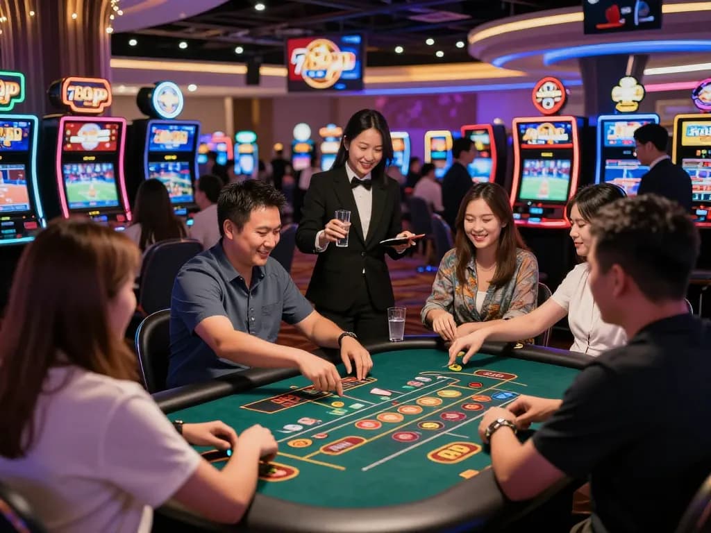 Exciting gambling atmosphere at 789p com casino with players enjoying games and vibrant lights