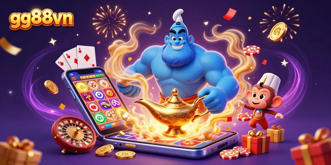 Experience vibrant gambling excitement at gg88vn with a magical genie and poker elements.