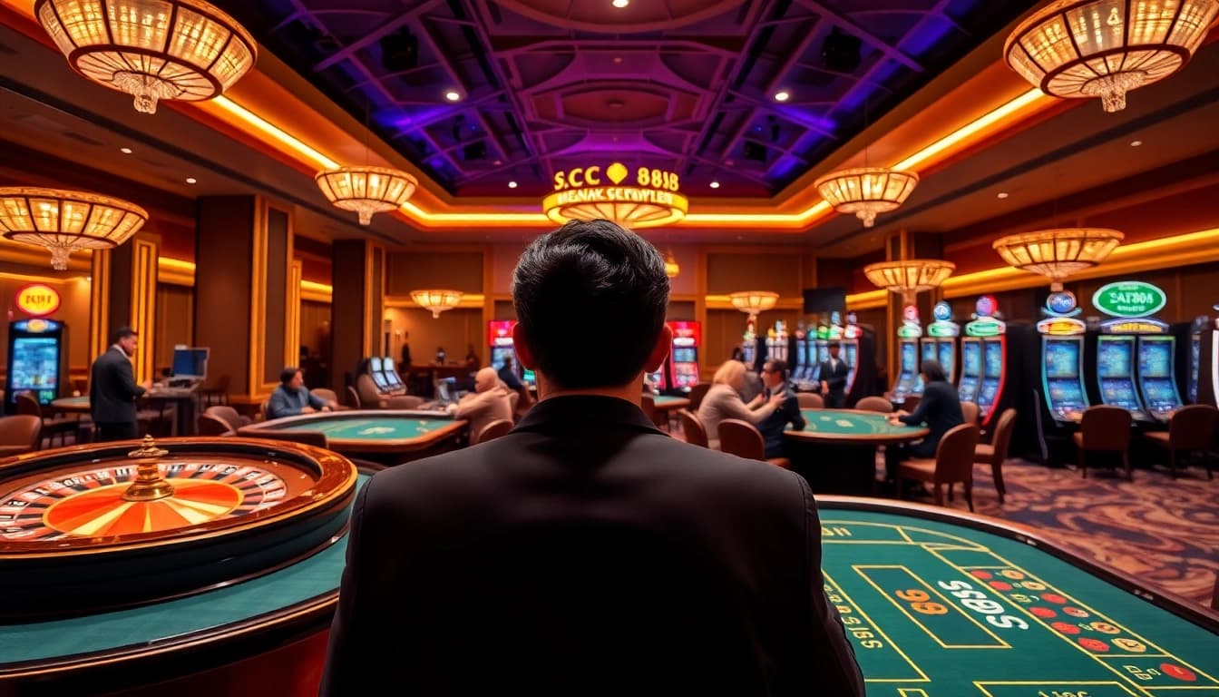 Experience thrilling gameplay at SC88 casino, with vibrant lights and engaging table action.