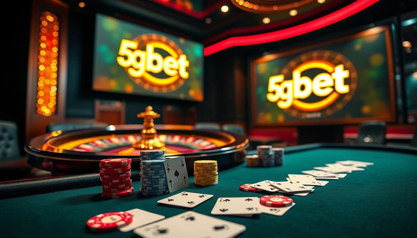 Players enjoying a game of poker in a luxurious casino setting on 5gbetbr.com.br.