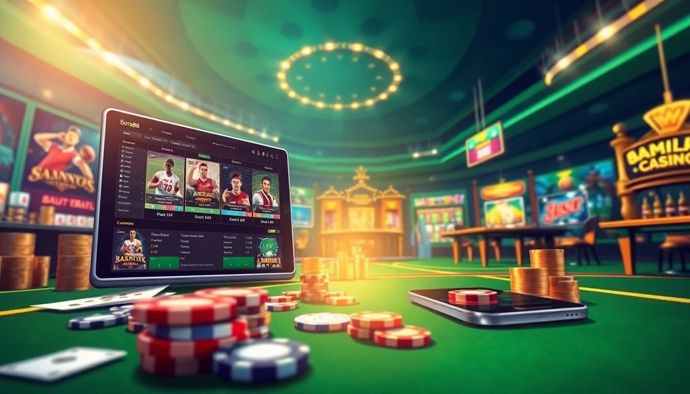 Bong88 online casino environment showcasing sports betting and casino games in an engaging illustration.