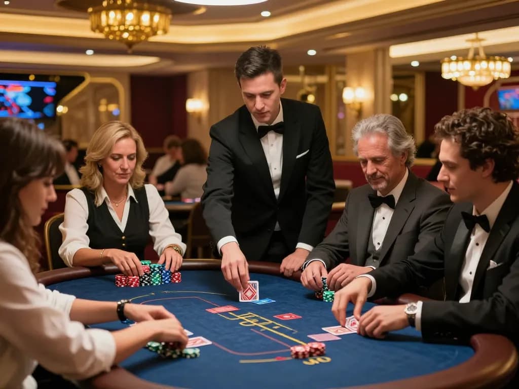Players engaged in high-stakes gameplay at 79club's luxurious live casino with attractive dealers.