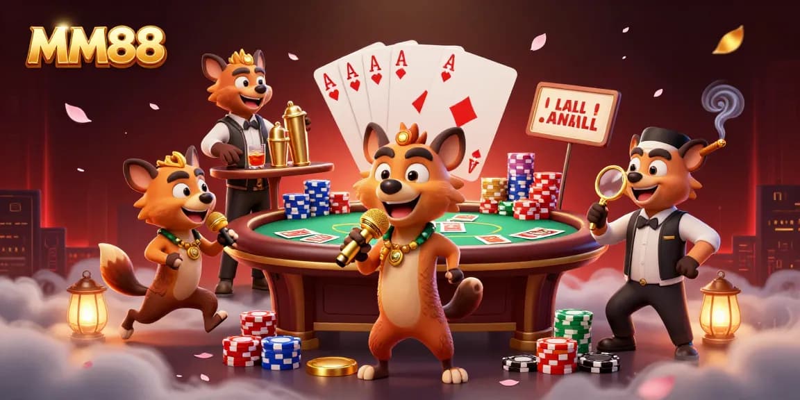 Experience the vibrant MM88 casino scene with hyena characters in a comedic atmosphere.
