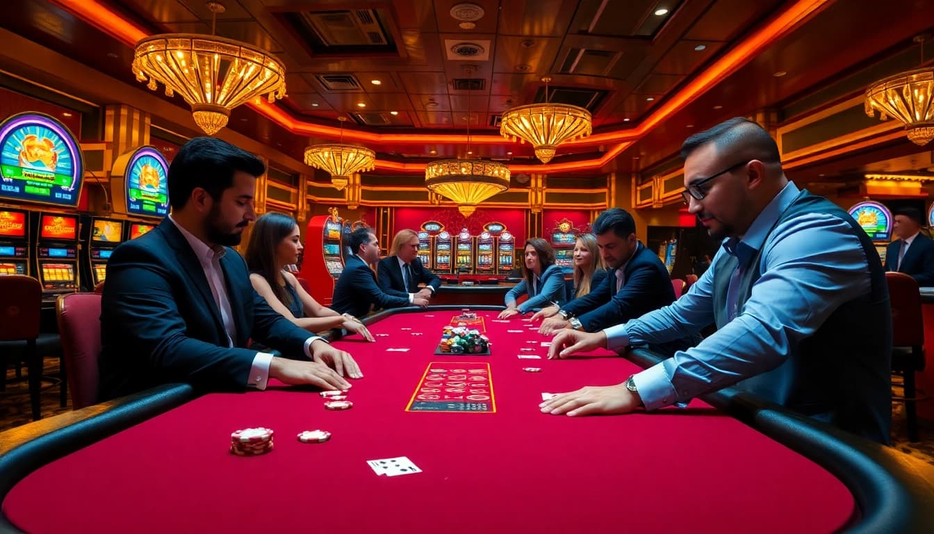 Exciting gameplay at casino xx88, showcasing poker chips, cards, and a lively atmosphere.