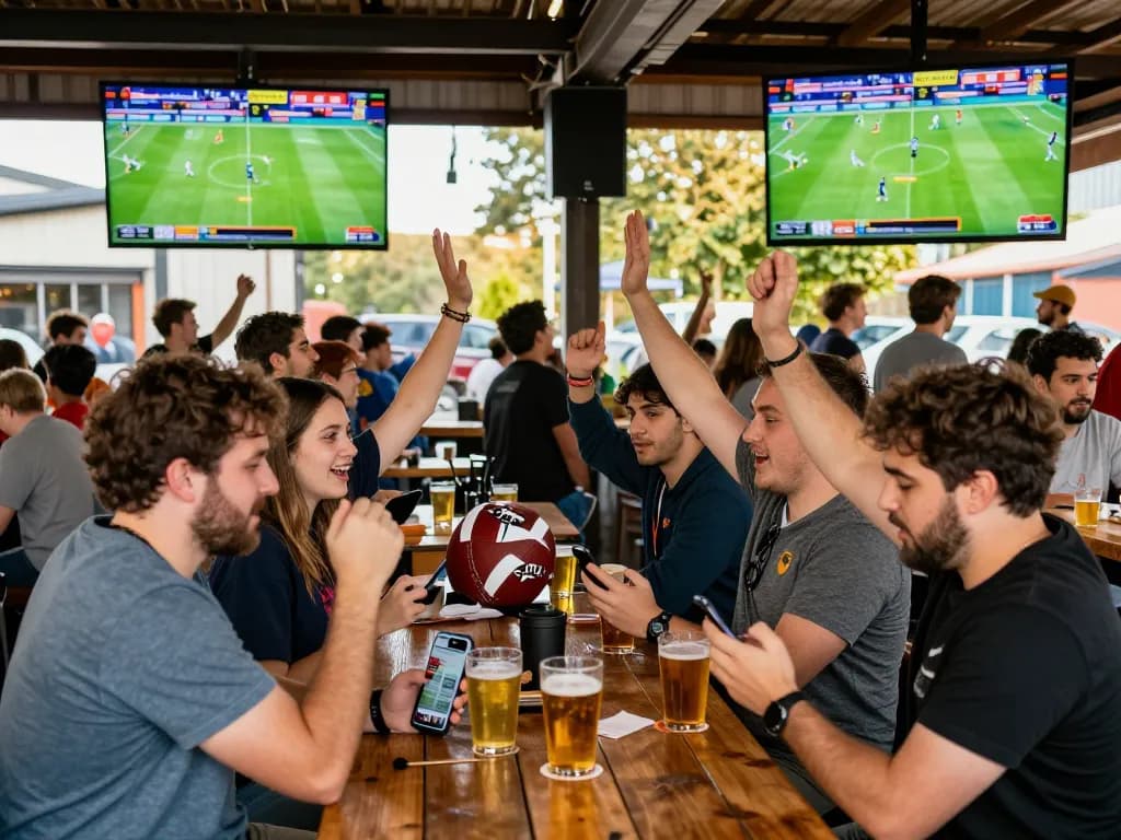 Cakhia fans engaging in live sports betting while cheering at a vibrant outdoor venue.