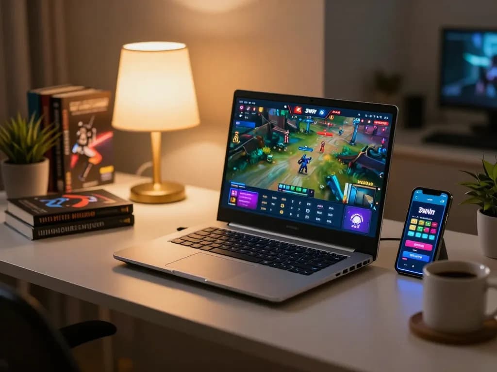 Engaging online gaming scene showcasing 3win interface on laptop, enhancing virtual gambling experience.