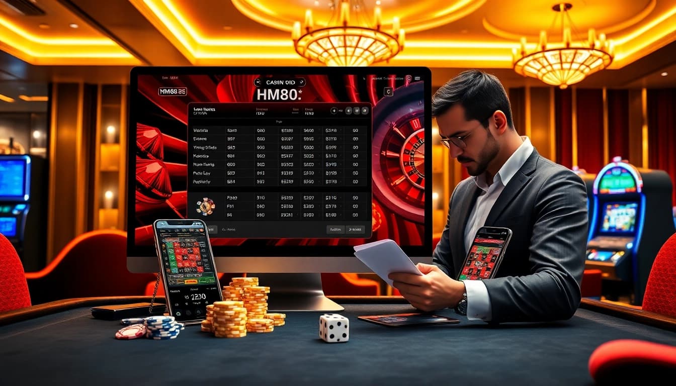 Strategic gambler placing bets on https://hm88.cafe/ with vivid roulette wheel and poker chips
