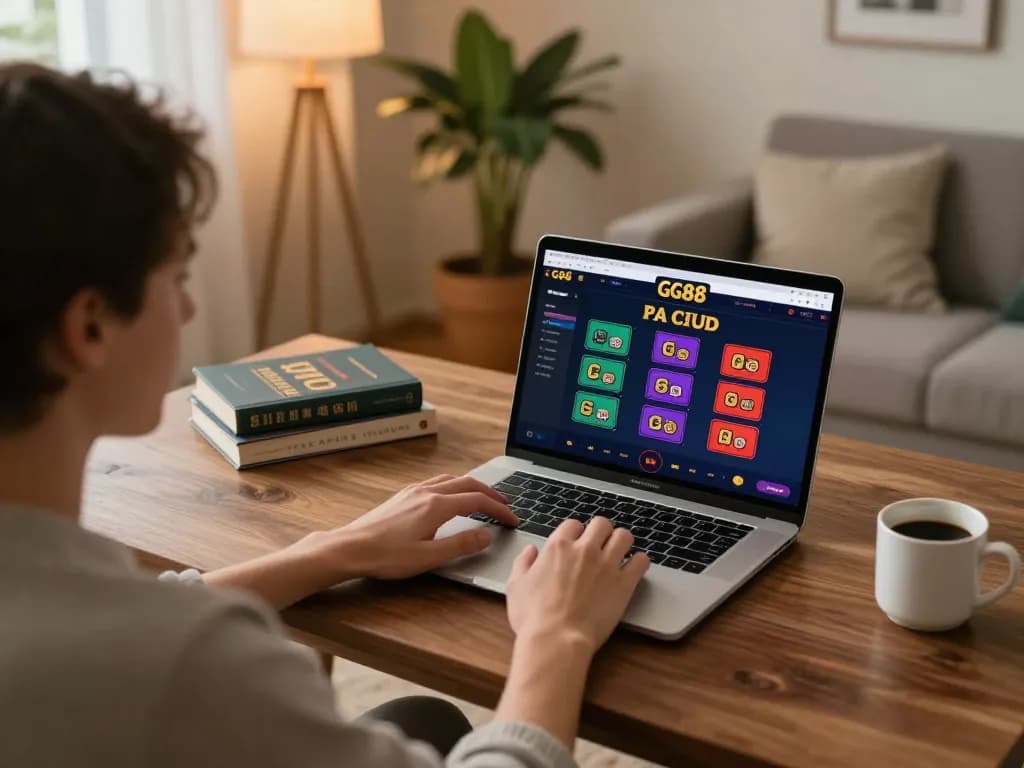Engaging in online gaming at GG88, showcasing interactive casino interface and a cozy environment.
