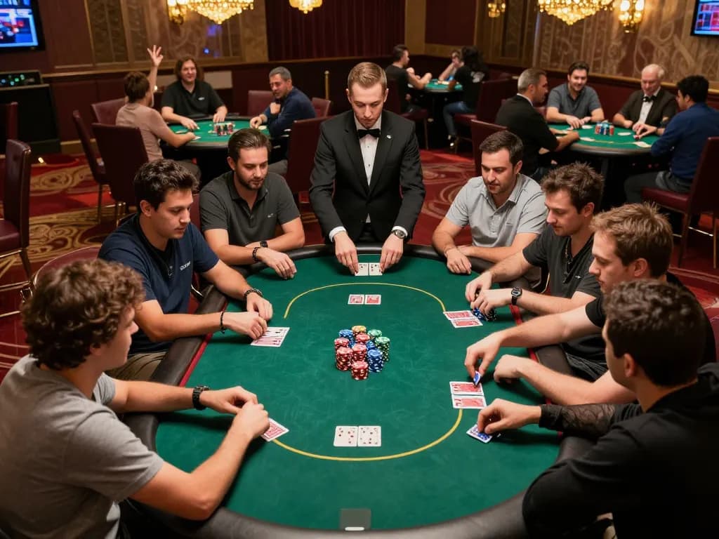 Players enjoying an intense poker game at 33 WIN casino, showcasing strategic gameplay and engagement.