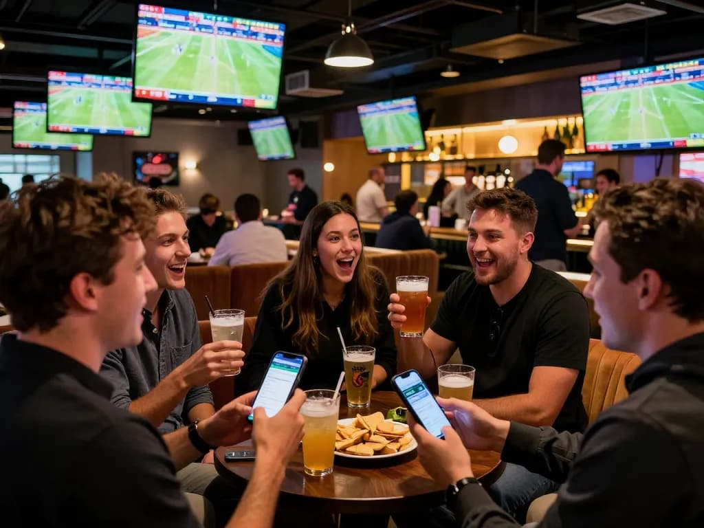 Fans celebrating while placing bets on the 88club app during a live sports event