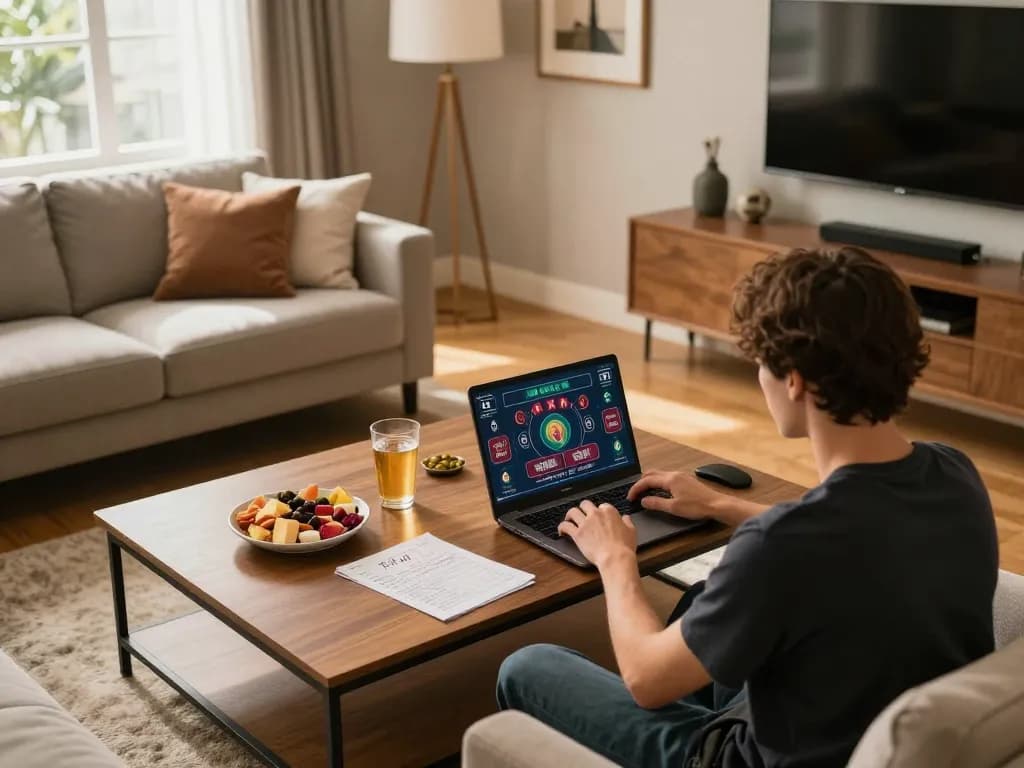 Engaging in an exciting game of Tài Xỉu online at home with a calm atmosphere.