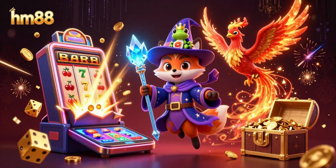Reveal winning strategies and jackpots with hm88's magical gaming adventure in a vibrant 3D casino scene.