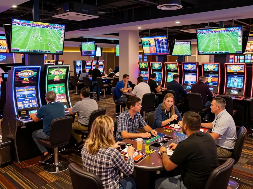 Kèo bóng đá overview with bettors engaging in sports betting excitement at a modern casino