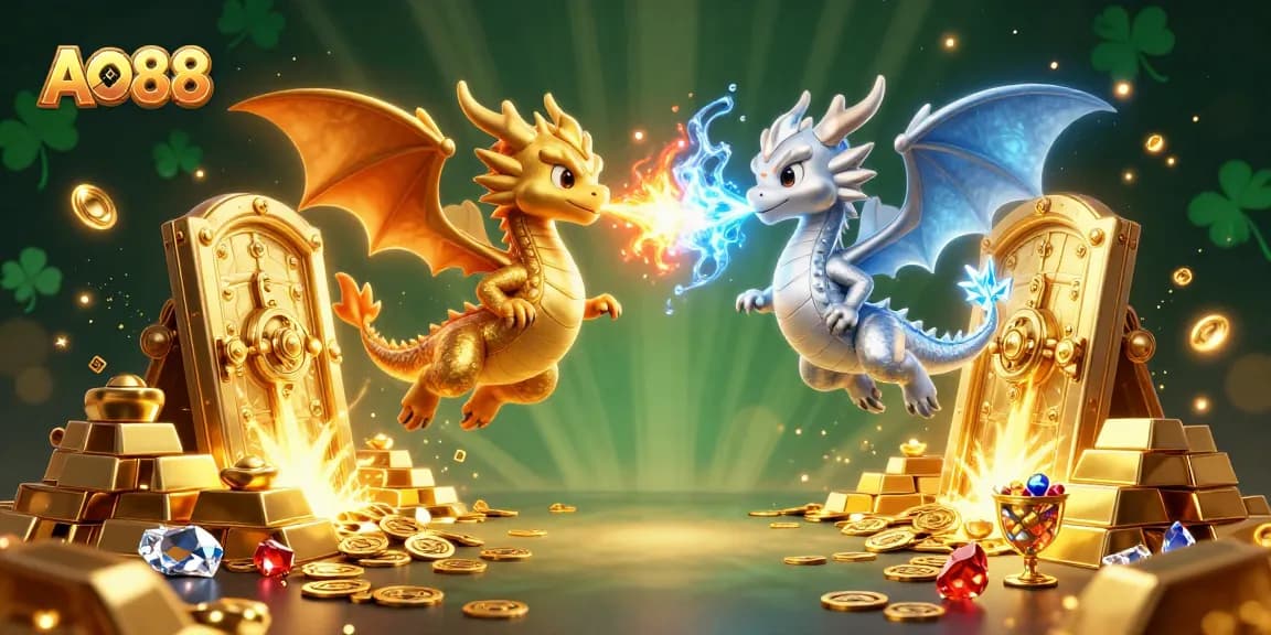 Experience the excitement of AO88 while dragons soar amongst treasures in a vibrant casino world.
