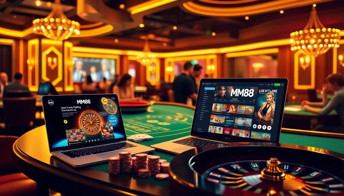 Exciting MM88 online casino scene with wagering table and vibrant gambling action.