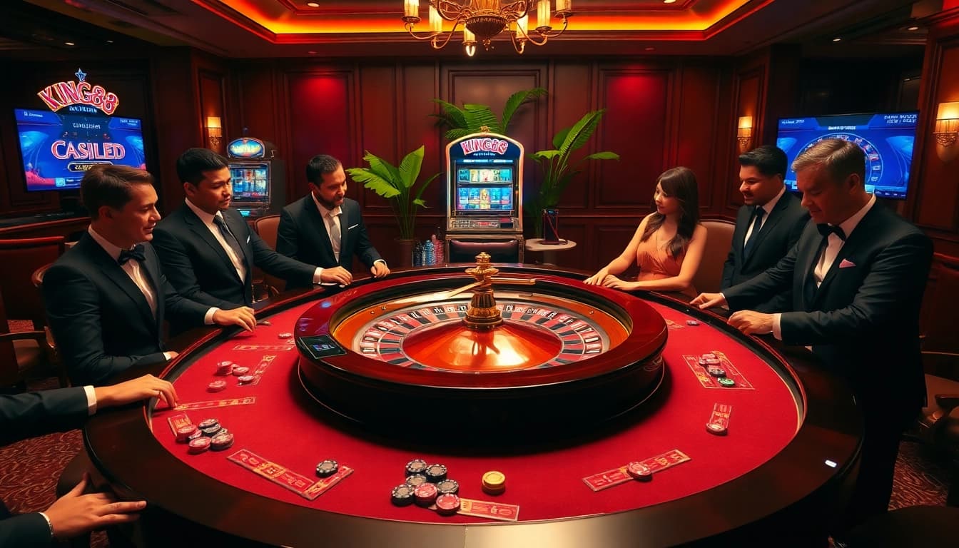 Exciting casino action at King88 with roulette and poker chips in a luxurious setting.