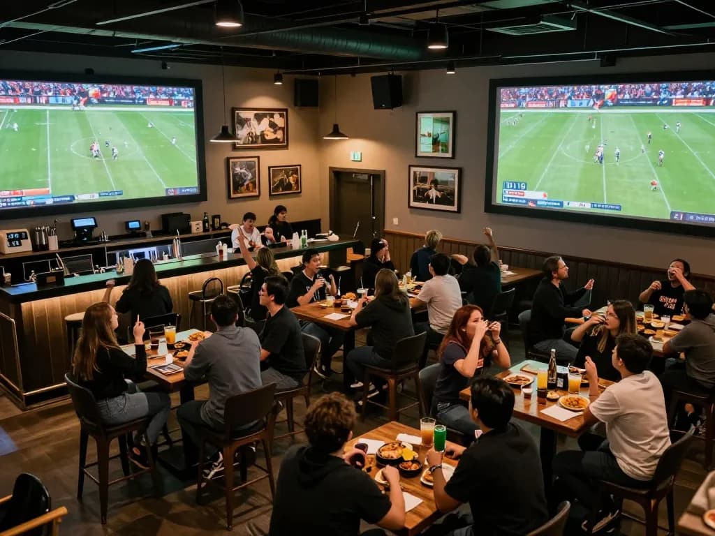 Socolive sports fans enjoying live football action in a vibrant bar atmosphere, creating excitement and engagement