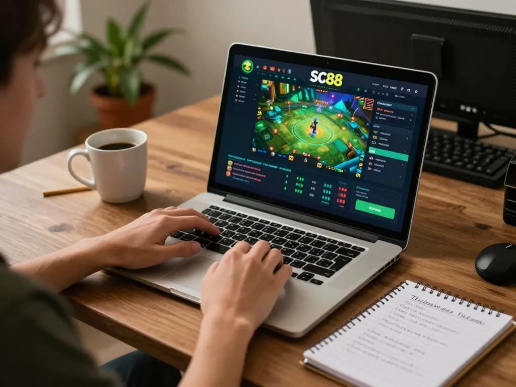 Players engaging with sc88 online casino gaming from a cozy home setup with interactive interface.