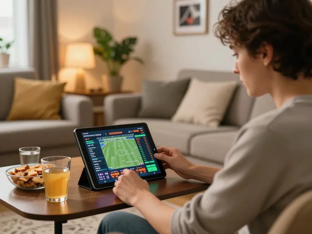 SC88 online sports betting action showcasing a player analyzing odds and stats in their living room