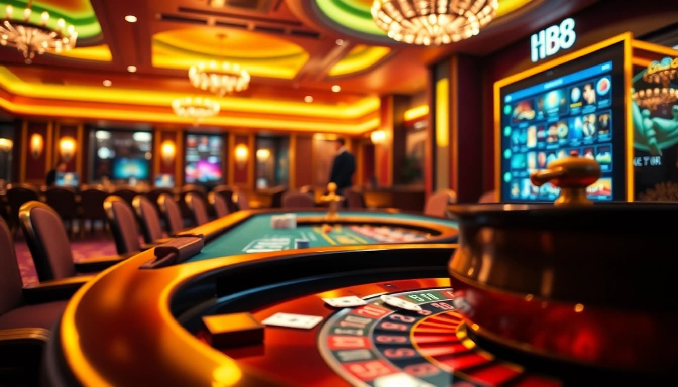 Experience the excitement of online gambling with HB88 at a luxurious casino table.
