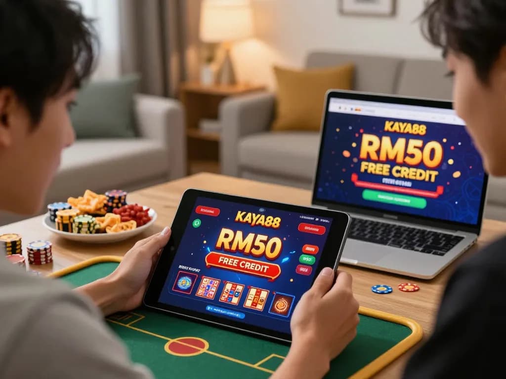 KAYA88 player engaging with exciting promotions while gaming on a tablet in a cozy home setting.