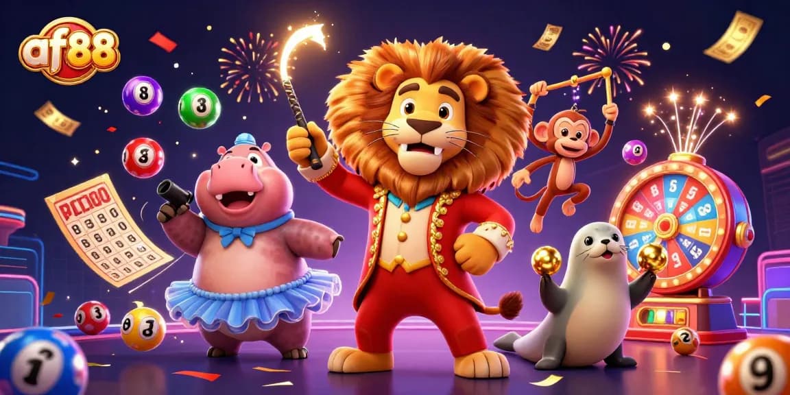 Win big at af88 with the circus-themed slot game featuring colorful characters and dynamic gambling elements.