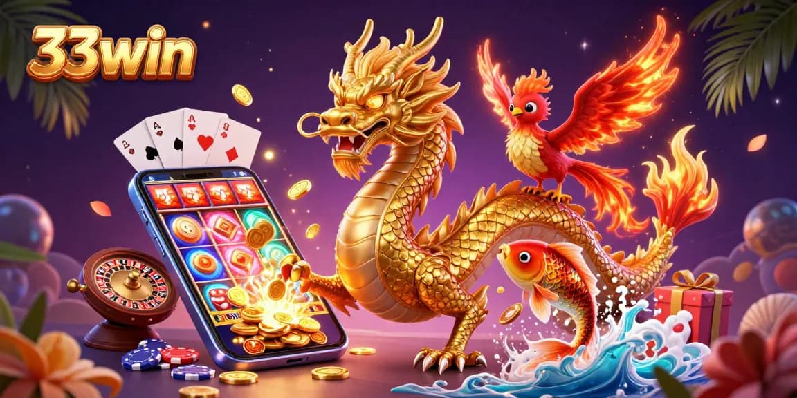 Experience the thrill of winning with 33win's vibrant online casino games featuring dragon and phoenix elements.