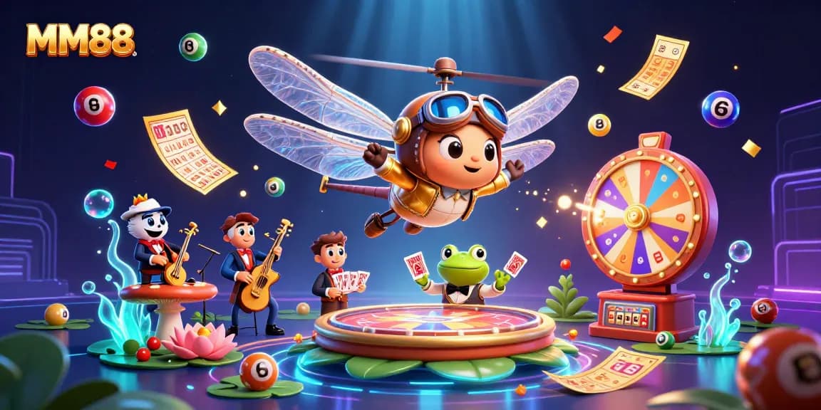Experience MM88 gaming with vibrant characters in a lively casino atmosphere filled with action and excitement.