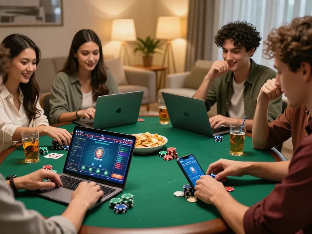 https://xo88.farm/ showcases friends playing online poker, highlighting exciting gameplay and social bonding.