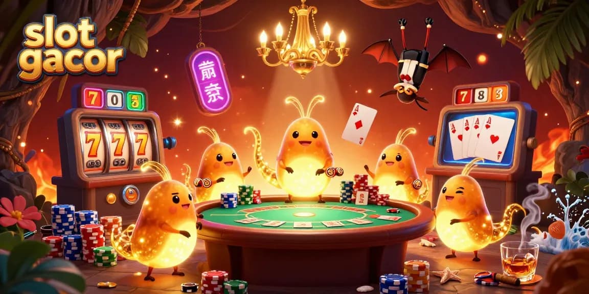 Experience vibrant slot gacor action with glowworms lighting up a dynamic casino scene.
