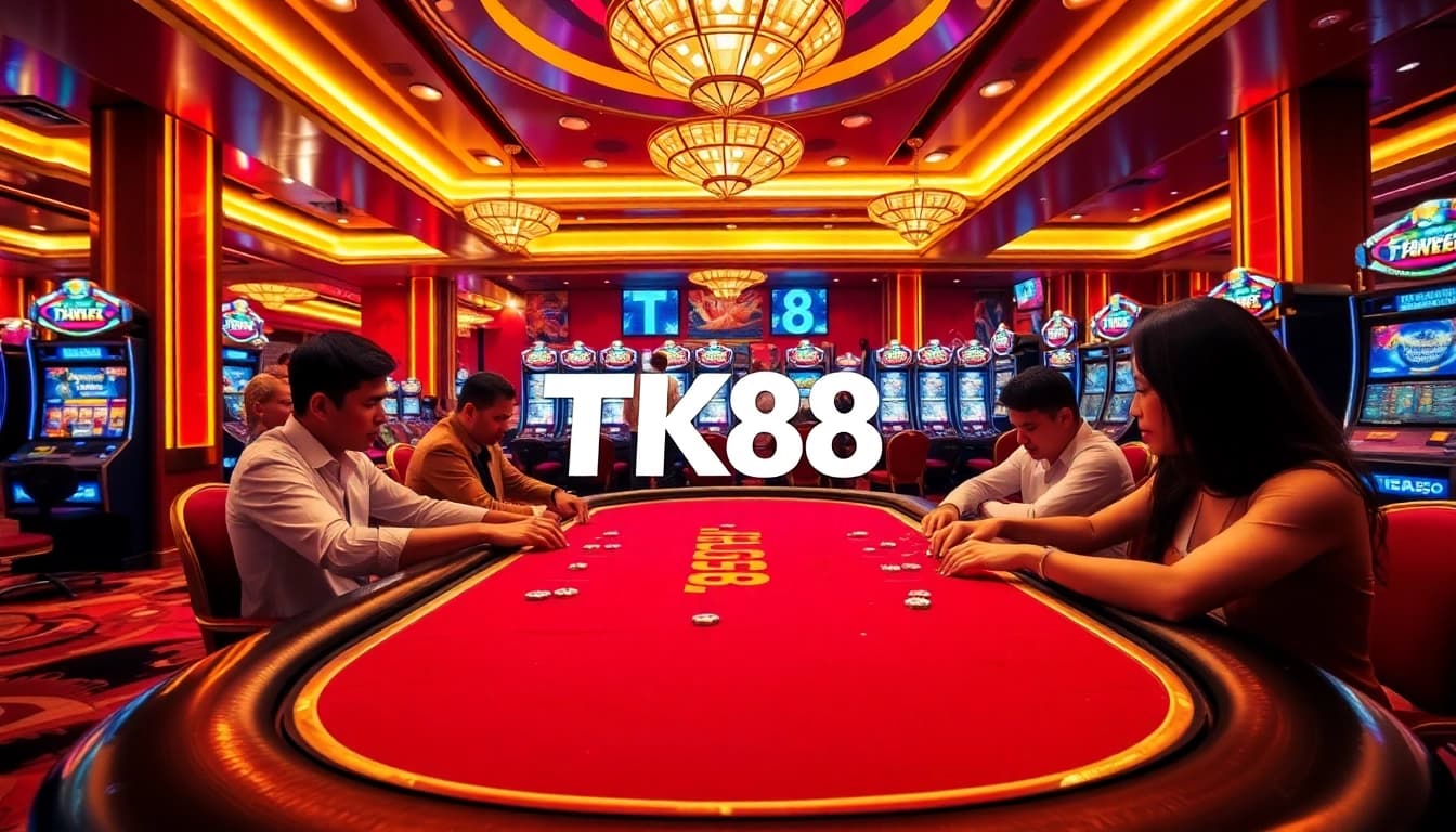 TK88 poker table showcasing vibrant gameplay and thrilling casino atmosphere.