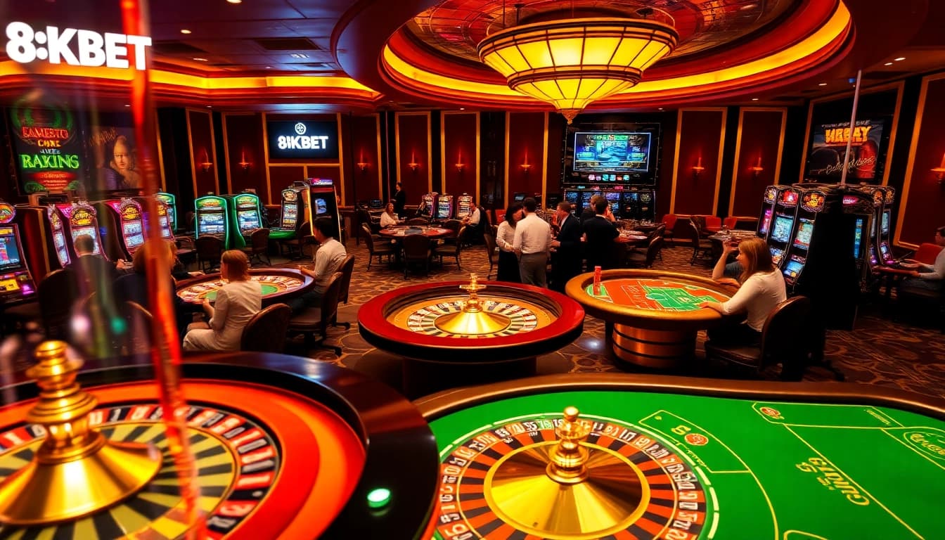 Experience the thrill of gambling at 8KBET with vibrant casino tables and exciting gameplay.