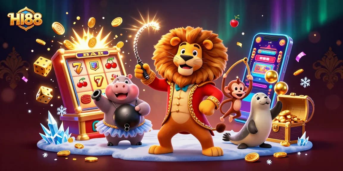 Experience an exciting online casino vibe with HI88's dynamic characters and jackpot elements