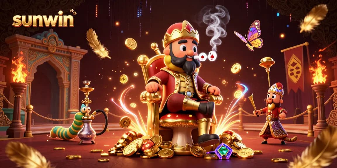 Sunwin enhances gaming excitement with a vibrant 3D illustration of a caterpillar master in a casino atmosphere.