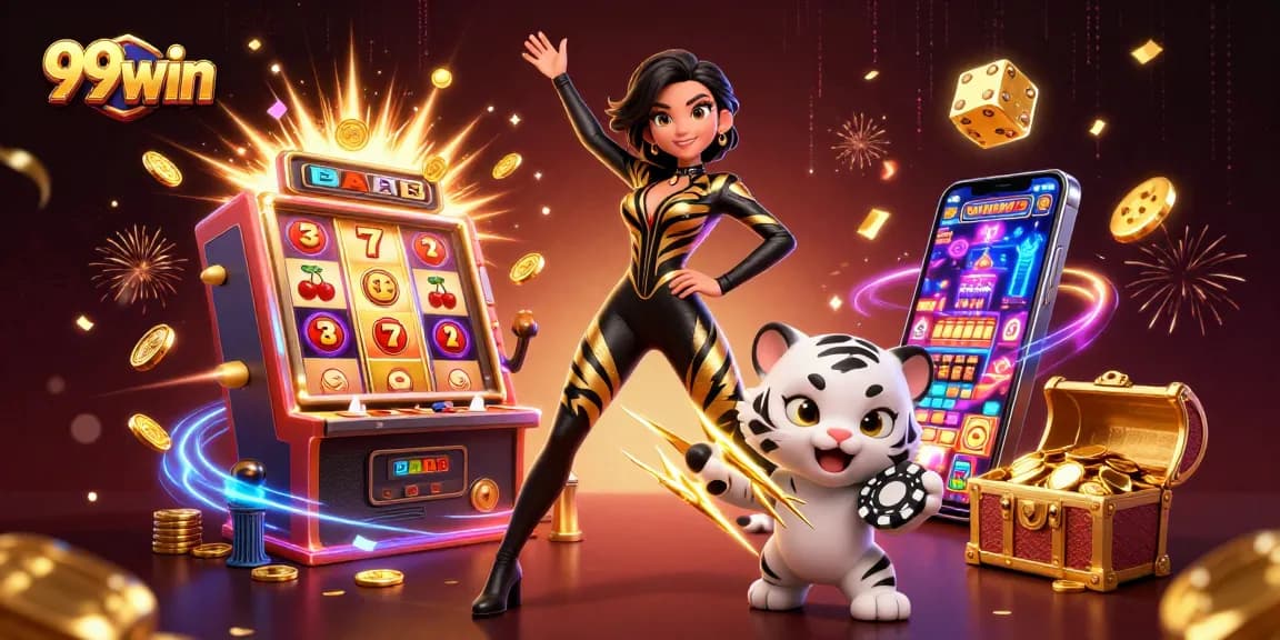 Engage with thrilling 99win slots as golden symbols and vibrant treasures explode in a dynamic casino scene.