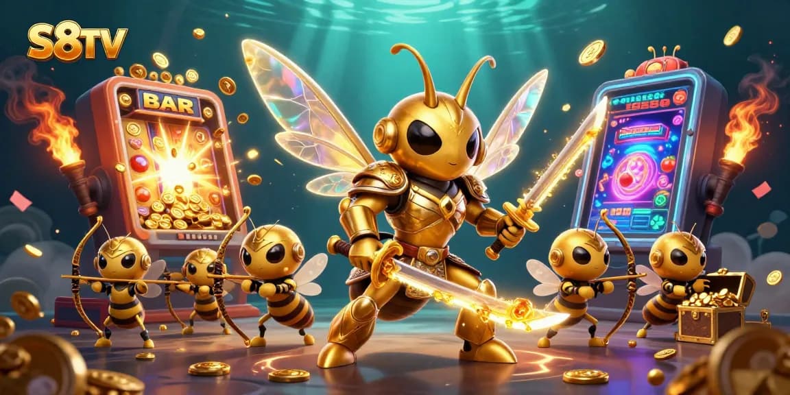 S8TV offers immersive sports betting experiences with a dynamic 3D illustration of a samurai hornet and lively gameplay elements.