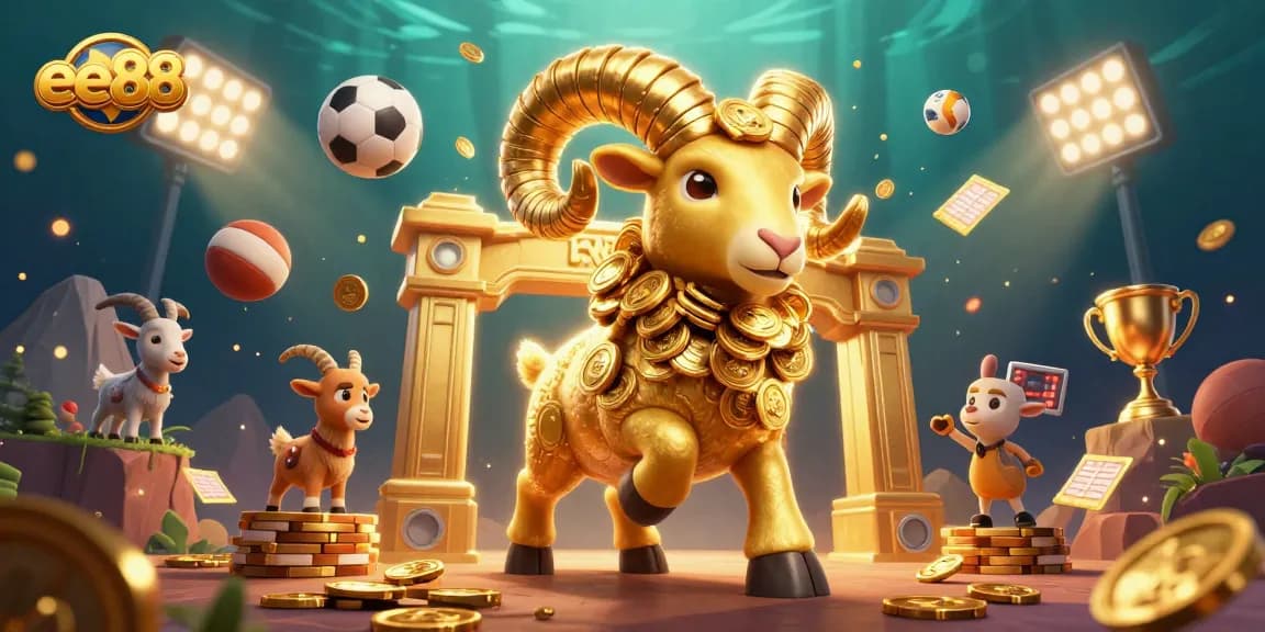 Engage with the lively scene of ee88 casino game excitement featuring dynamic sports elements and a golden ram.