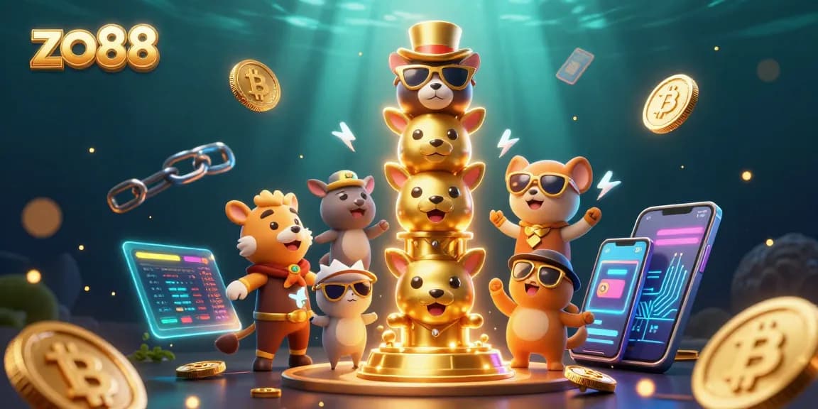 Experience exciting gaming at zo88 with vibrant 3D casino elements and cryptocurrencies.
