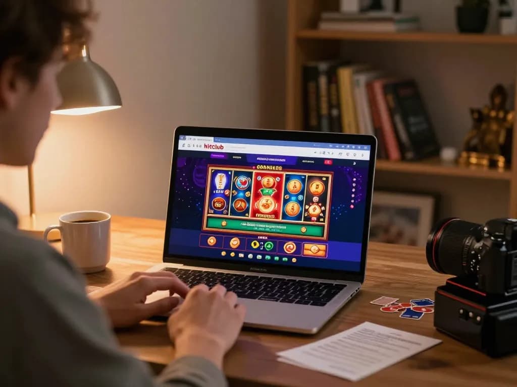 Engaging gameplay at hitclub online casino with a player focused on laptop.